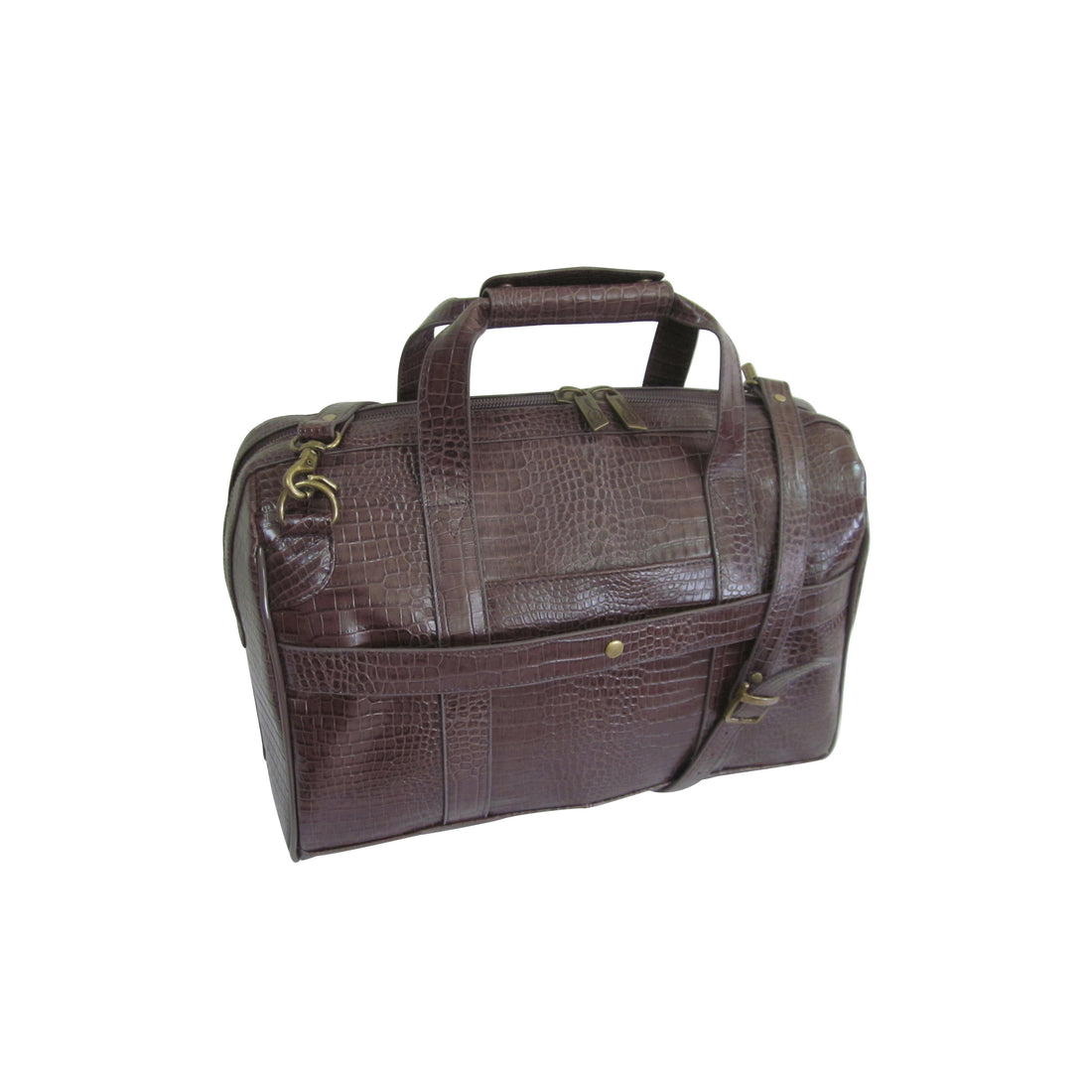 Amerileather Dark Brown Croco-Print 16-inch Leather Carry on Weekend Duffel (#2117-4)