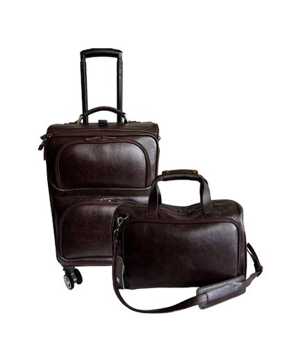 Amerileather Chestnut Brown Leather Two Piece Set Traveler on Spinner